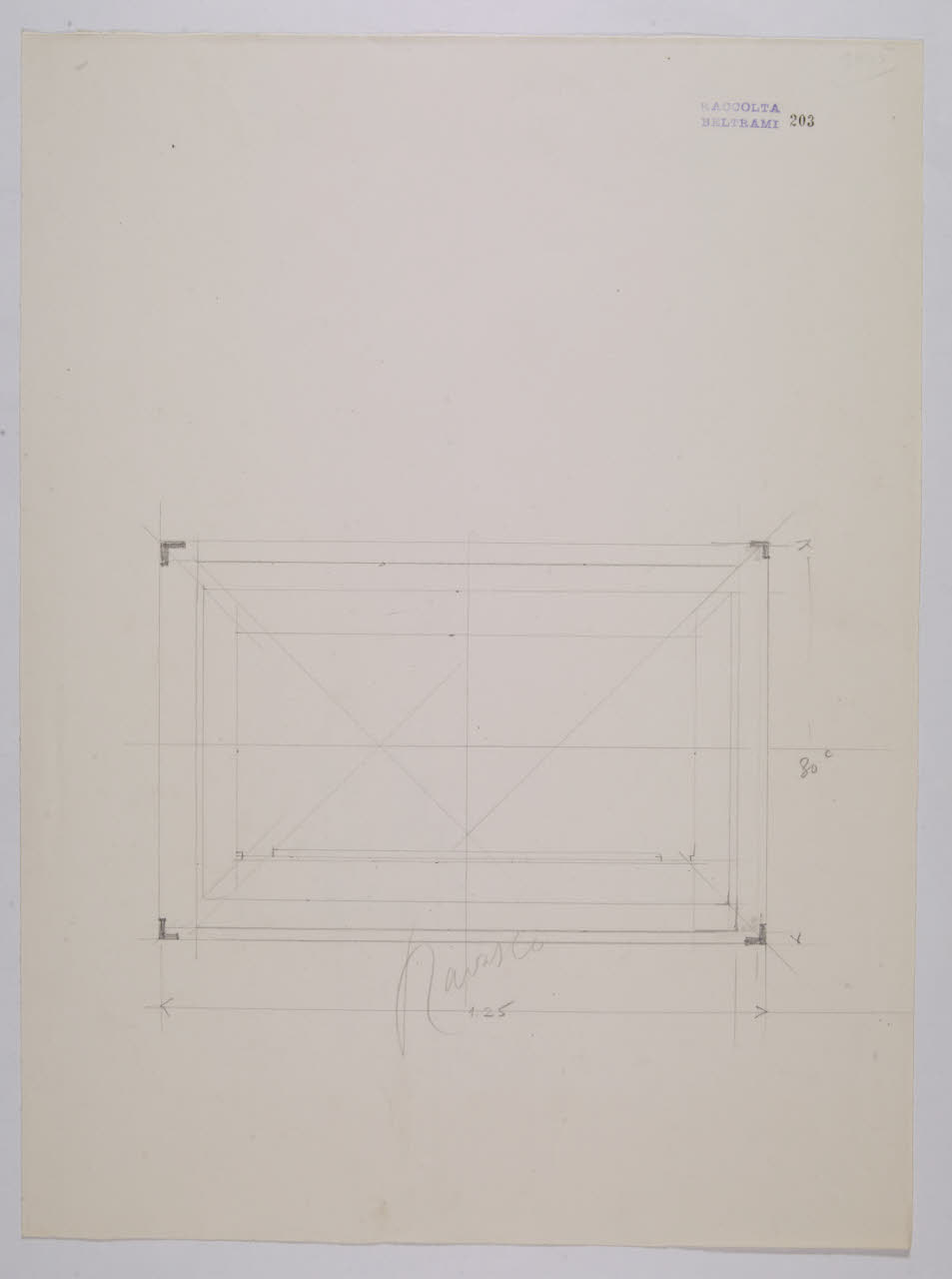 Schizzo di studio per la sala degli arazzi di Raffaello nella Nuova Pinacoteca Vaticana (disegno) di Beltrami, Luca (sec. XX)