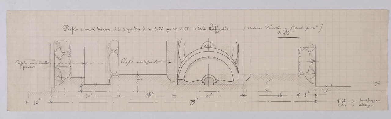 Profilo dei riquadri nella sala Raffaello della Nuova Pinacoteca Vaticana (disegno) di Beltrami, Luca (sec. XX)