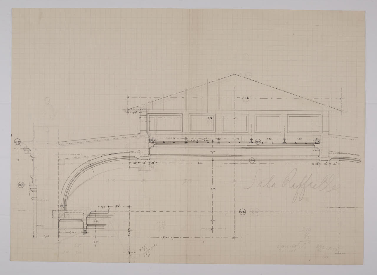 Sezione della copertura della sala Raffaello nella Nuova Pinacoteca Vaticana (disegno) di Beltrami, Luca (sec. XX)