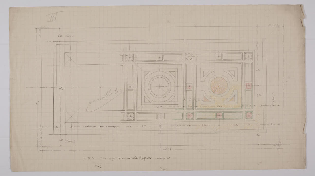 Schema di pavimento per la sala Raffaello nella Nuova Pinacoteca Vaticana (disegno) di Beltrami, Luca ((?)) (sec. XX)