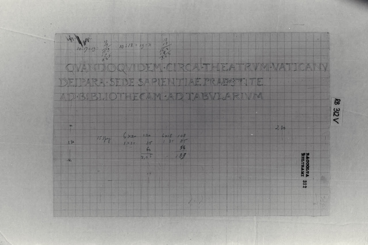 Iscrizione per la Nuova Pinacoteca Vaticana (disegno) di Beltrami, Luca ((?)) (sec. XX)