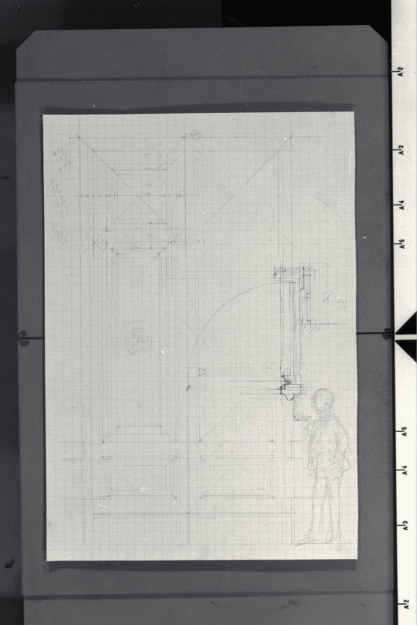 Alzato e sezione di un serramento nella Nuova Pinacoteca Vaticana (disegno) di Beltrami, Luca ((?)) (sec. XX)