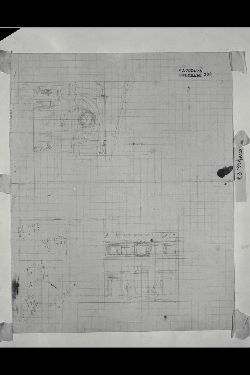 Schizzi di studio di edifici per la Nuova Pinacoteca Vaticana (disegno) di Beltrami, Luca ((?)) (sec. XX)