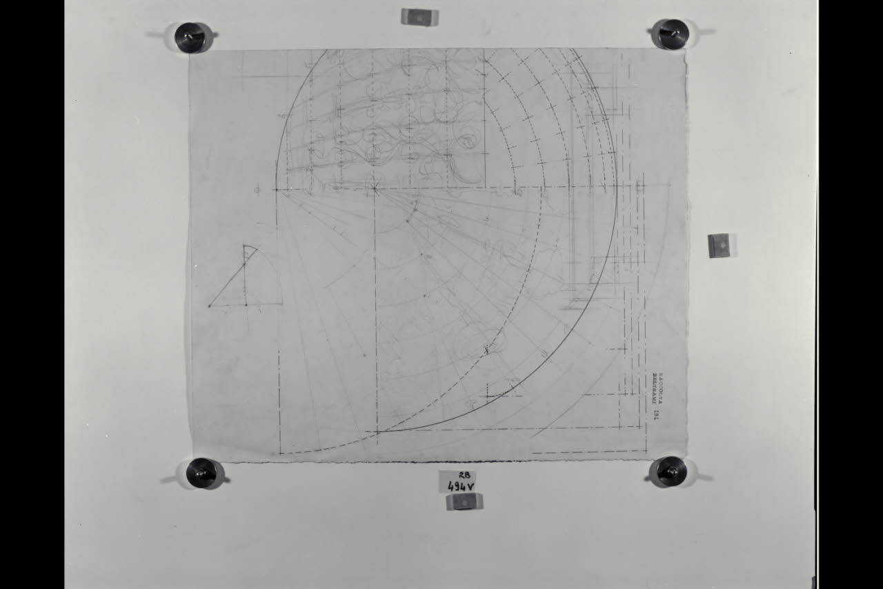 Schema per la decorazione di una nicchia nella Nuova Pinacoteca Vaticana (disegno) di Beltrami, Luca ((?)) (sec. XX)