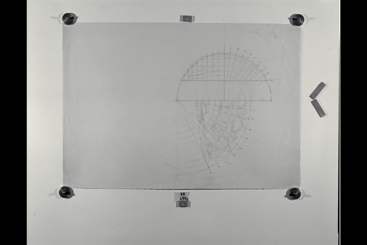 Schema per la decorazione del catino del Nicchione nella Nuova Pinacoteca Vaticana (disegno) di Beltrami, Luca ((?)) (sec. XX)