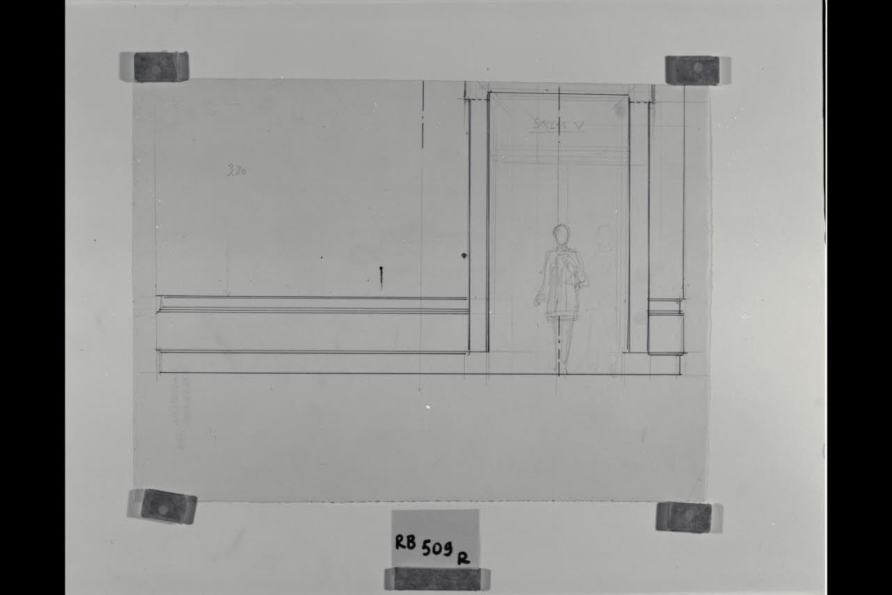 Disegno di massima in alzato dell'ingresso alla sala V nella Nuova Pinacoteca Vaticana (disegno) di Beltrami, Luca ((?)) (sec. XX)