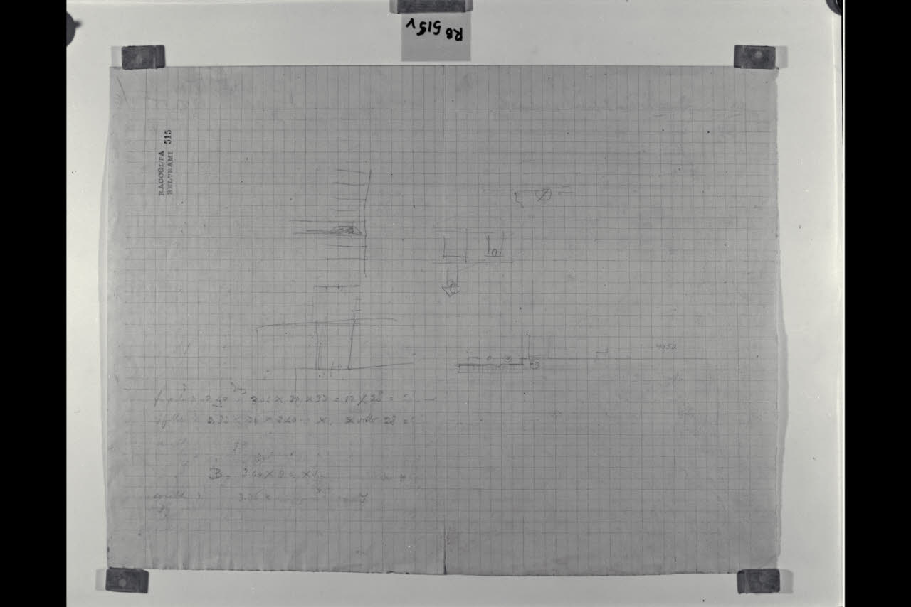 Foglio di calcoli e schizzi per la Nuova Pinacoteca Vaticana (disegno) di Beltrami, Luca ((?)) (sec. XX)