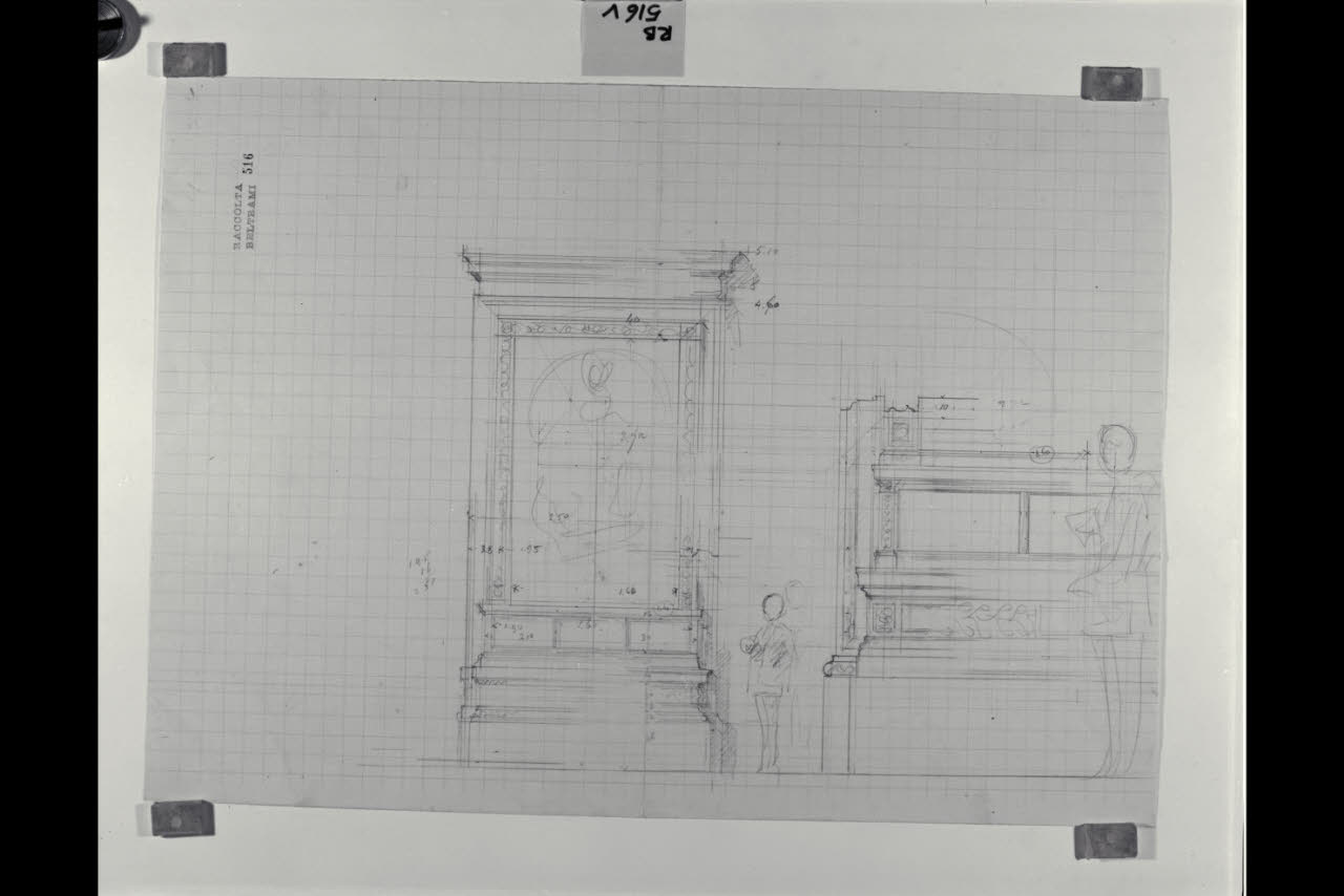 Alzato con un dettaglio dello zoccolo e delle cornici per un interno della Nuova Pinacoteca Vaticana (disegno) di Beltrami, Luca ((?)) (sec. XX)