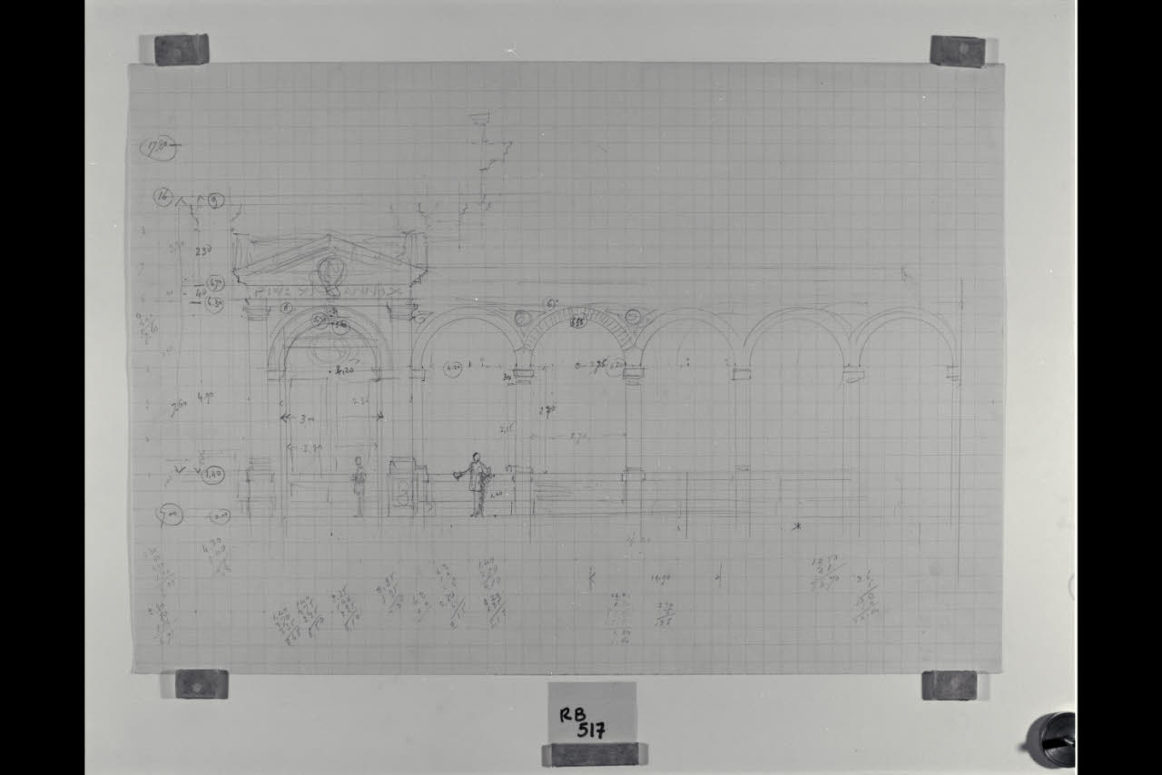 Prospetto del collegamento tra i Musei Vaticani e la Nuova Pinacoteca Vaticana (disegno) di Beltrami, Luca ((?)) (sec. XX)