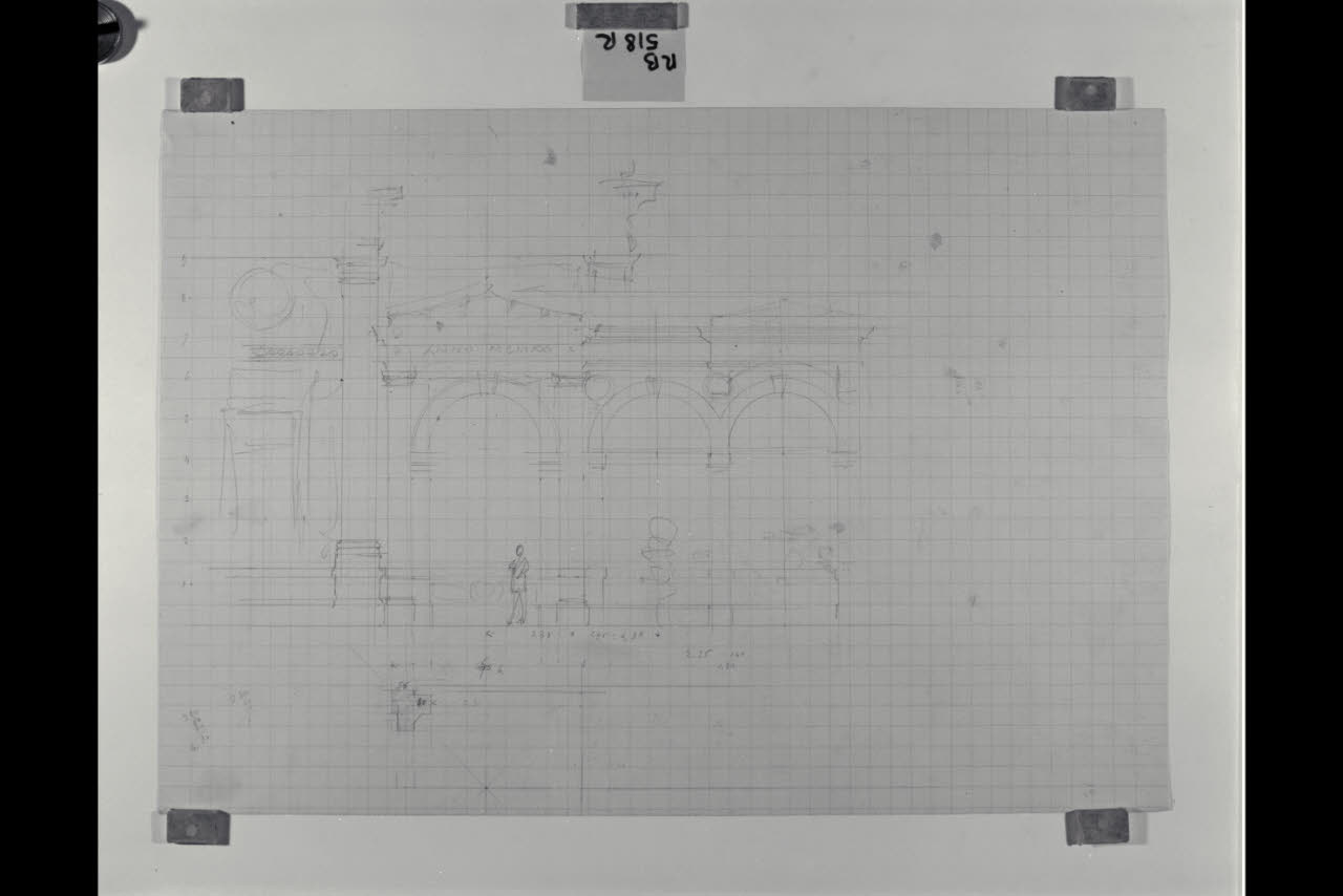 Prospetto del collegamento tra i Musei Vaticani e la Nuova Pinacoteca Vaticana (disegno) di Beltrami, Luca ((?)) (sec. XX)
