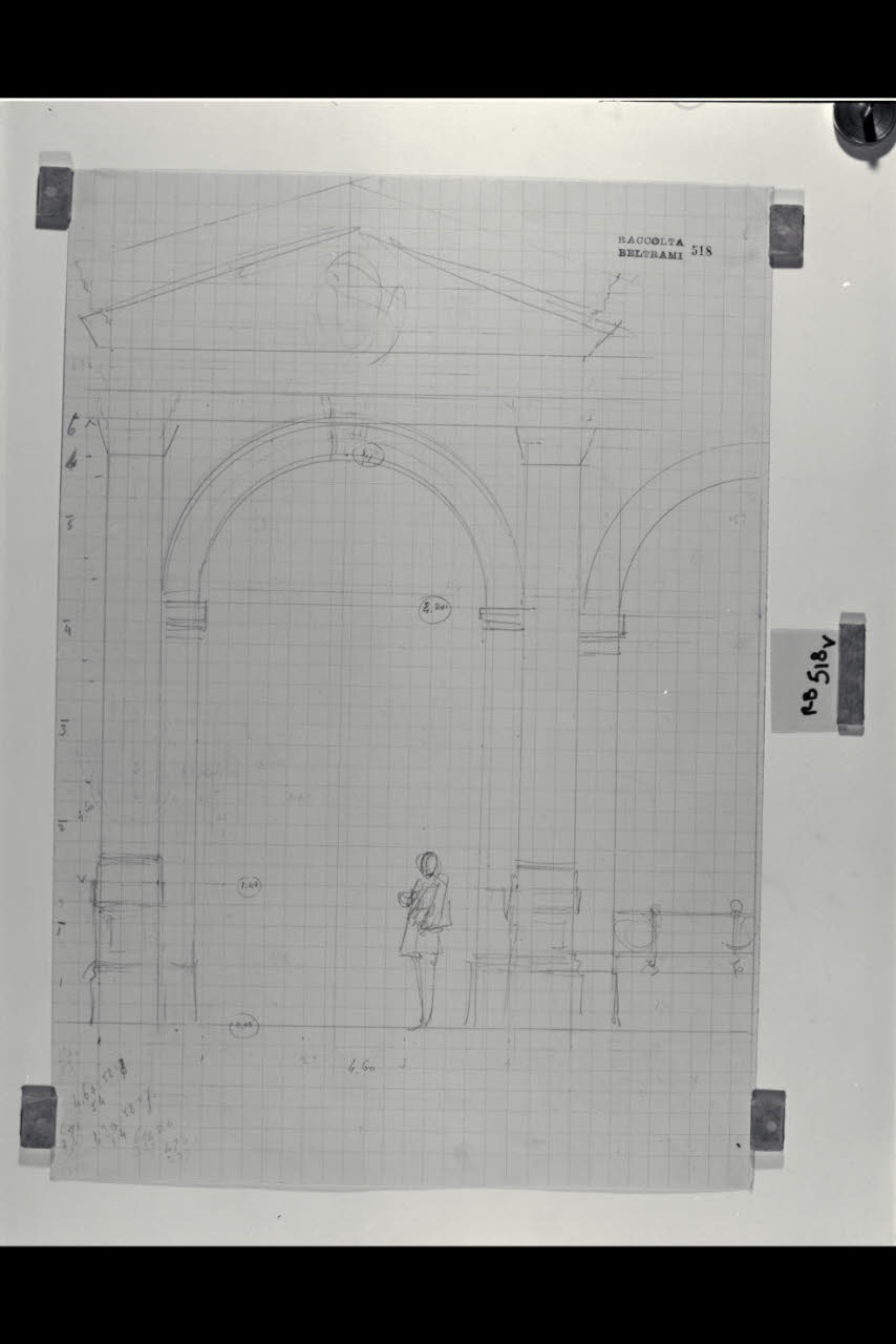 Prospetto del padiglione d'angolo nella Nuova Pinacoteca Vaticana (disegno) di Beltrami, Luca ((?)) (sec. XX)