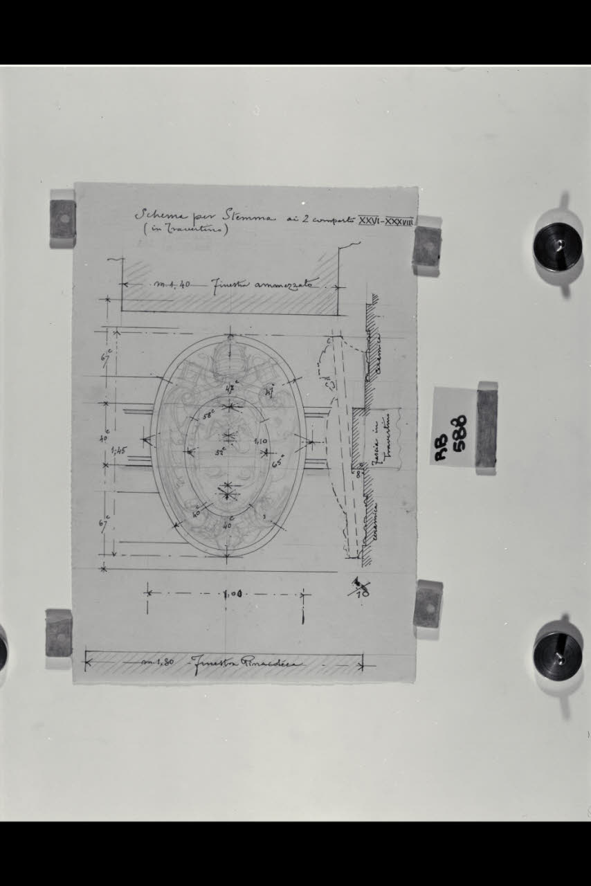 Schema per stemma papale di Pio XI nella Nuova Pinacoteca Vaticana (disegno) di Beltrami, Luca ((?)) (sec. XX)