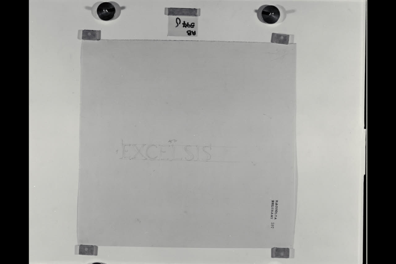 Schizzo della scritta EXCELSIS probabilmente per la Nuova Pinacoteca Vaticana (disegno) di Beltrami, Luca ((?)) (sec. XX)
