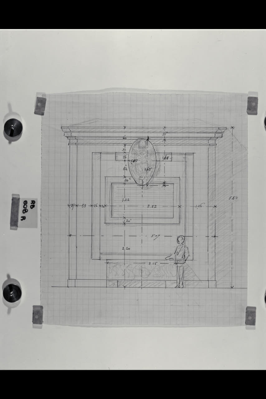 Studio per struttura architettonica con stemma papale di Pio XI nella Nuova Pinacoteca Vaticana (disegno) di Beltrami, Luca ((?)) (sec. XX)
