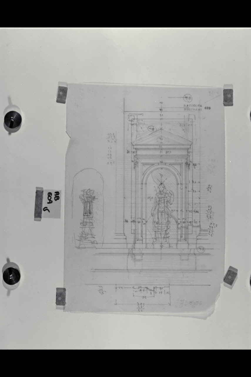 Prospetto dell'edicola per la facciata principale della Nuova Pinacoteca Vaticana (disegno) di Beltrami, Luca ((?)) (sec. XX)