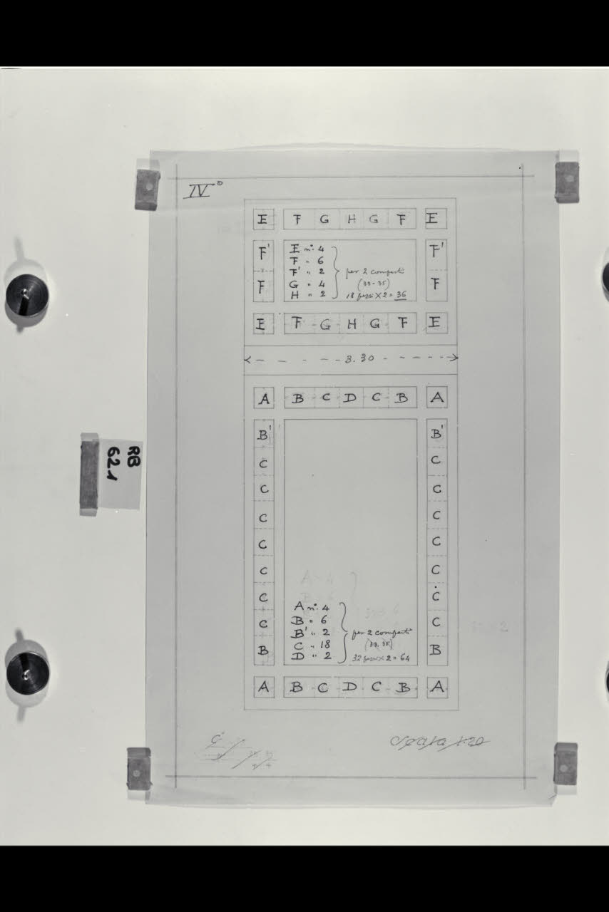 Schema per la decorazione dei comparti dei prospetti nella Nuova Pinacoteca Vaticana (disegno) di Beltrami, Luca ((?)) (sec. XX)
