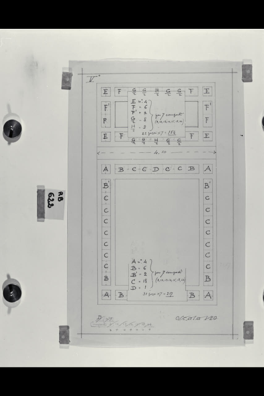 Schema per la decorazione dei comparti dei prospetti nella Nuova Pinacoteca Vaticana (disegno) di Beltrami, Luca ((?)) (sec. XX)