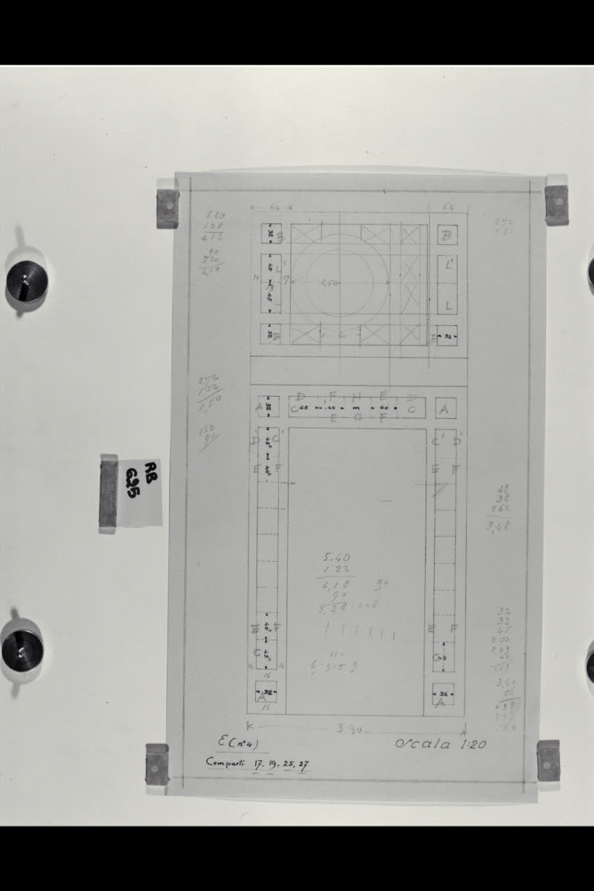 Schema per la decorazione dei comparti dei prospetti nella Nuova Pinacoteca Vaticana (disegno) di Beltrami, Luca ((?)) (sec. XX)