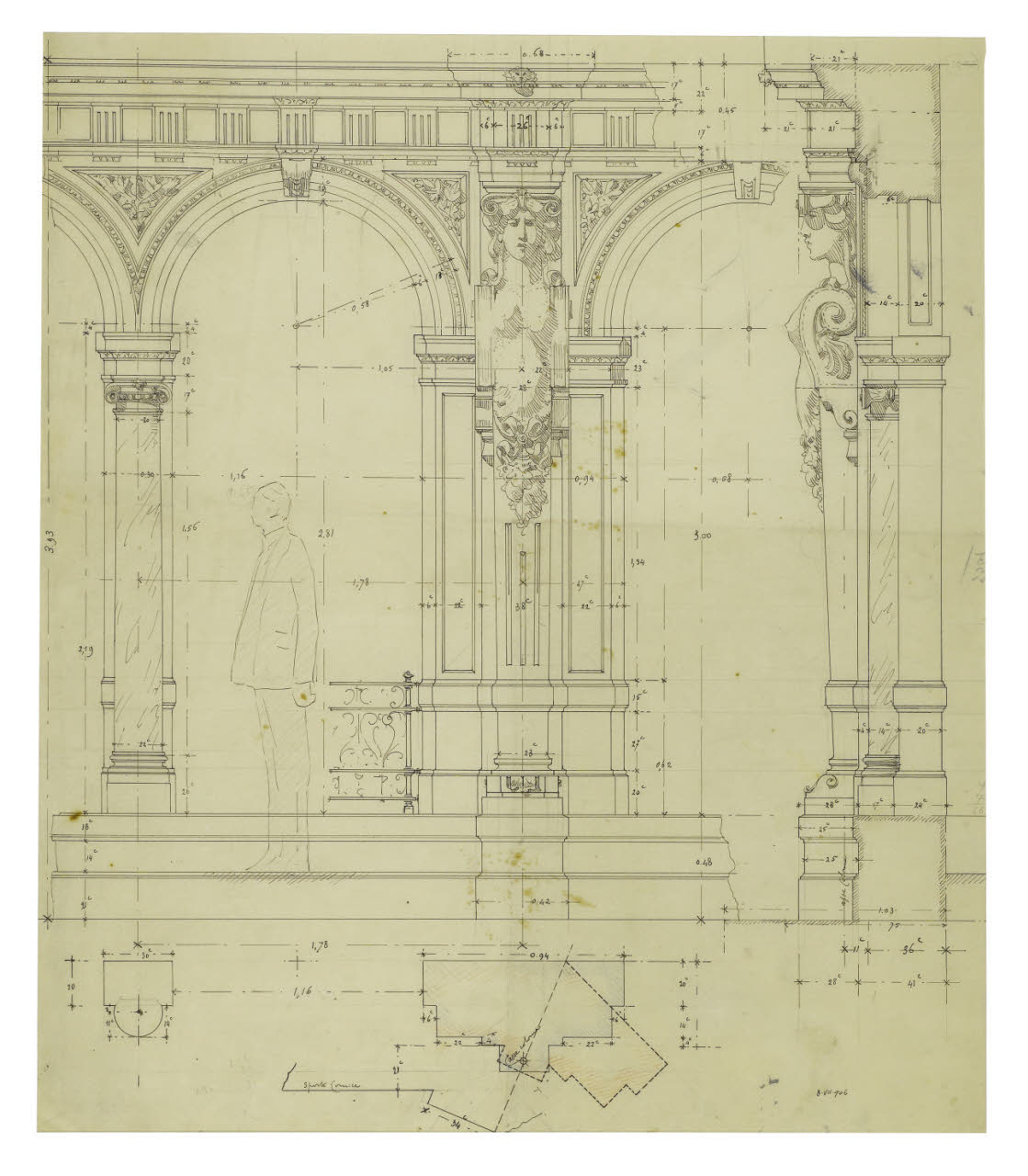 Milano, Sede della Banca Commerciale Italiana (piazza Scala-angolo via Manzoni): alzato dell'accesso dallo scalone al piano primo (disegno) di Beltrami, Luca (sec. XX)