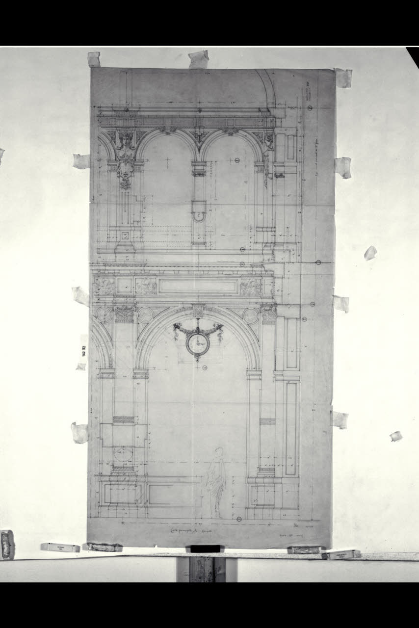 Sezione della corte principale della sede di Milano della Banca Commerciale Italiana in piazza della Scala e via Manzoni, Sezione della corte principale della sede di Milano della Banca Commerciale Italiana in piazza della Scala e via Manzoni (disegno) di Beltrami, Luca (sec. XX)