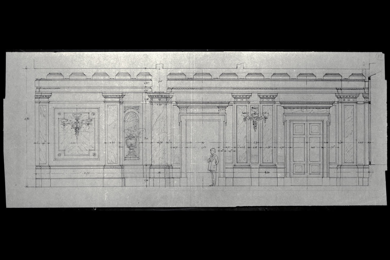 Sezione della direzione centrale di Milano della Banca Commerciale Italiana in piazza della Scala, Sezione della direzione centrale di Milano della Banca Commerciale Italiana in piazza della Scala (disegno) di Beltrami, Luca (sec. XX)