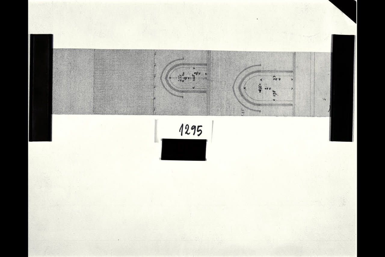 Particolare della facciata dell’edificio per la Scuola d’Arte applicata all’Industria nella Piazza d’Armi del Castello Sforzesco di Milano, Particolare della facciata dell’edificio per la Scuola d’Arte applicata all’Industria nella Piazza d’Armi del Castello Sforzesco di Milano (disegno) di Beltrami, Luca (sec. XX)