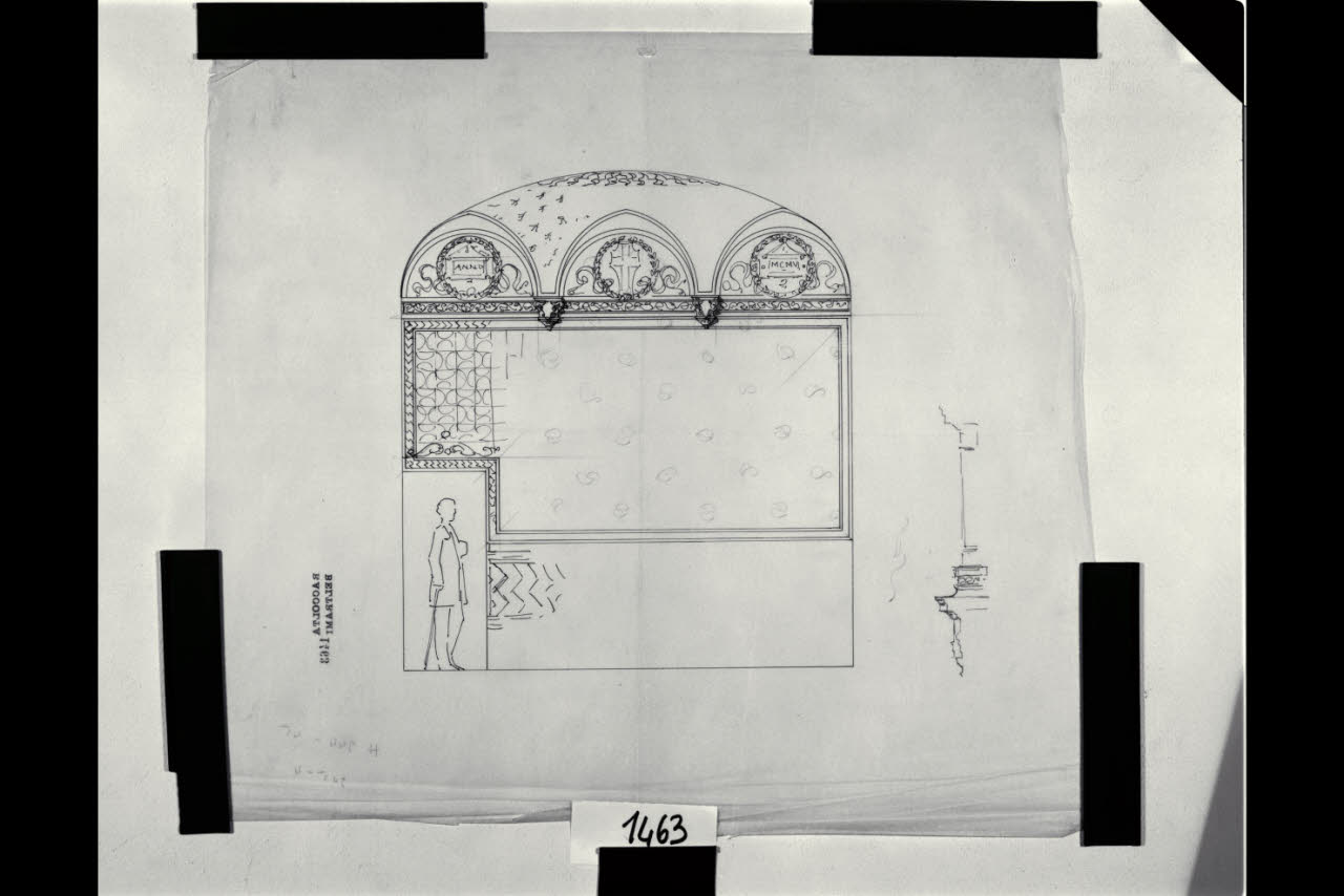 Sezione della saletta attigua alla Sala del Tesoro del Castello Sforzesco di Milano, Sezione della saletta attigua alla Sala del Tesoro del Castello Sforzesco di Milano (disegno) di Beltrami, Luca (sec. XIX)