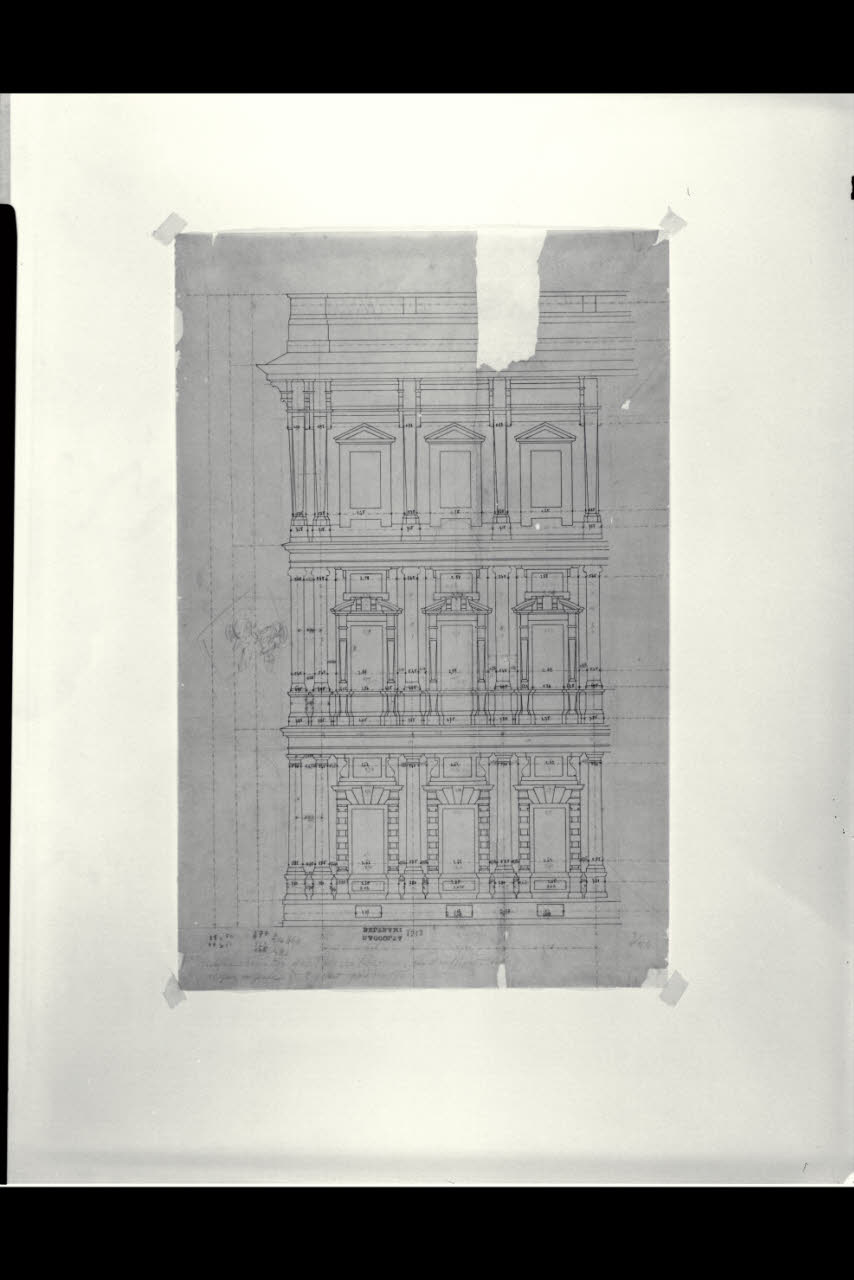 Milano, Palazzo Marino, prospetto, Milano, Palazzo Marino. Prospetto. Alzato (disegno) di Beltrami, Luca (fine/inizio secc. XIX/ XX)