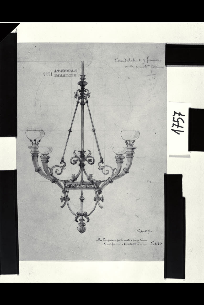 Tempio Israelitico di via Guastalla. Candelabro a soffitto (disegno) di Beltrami, Luca ((?)) (fine sec. XIX)