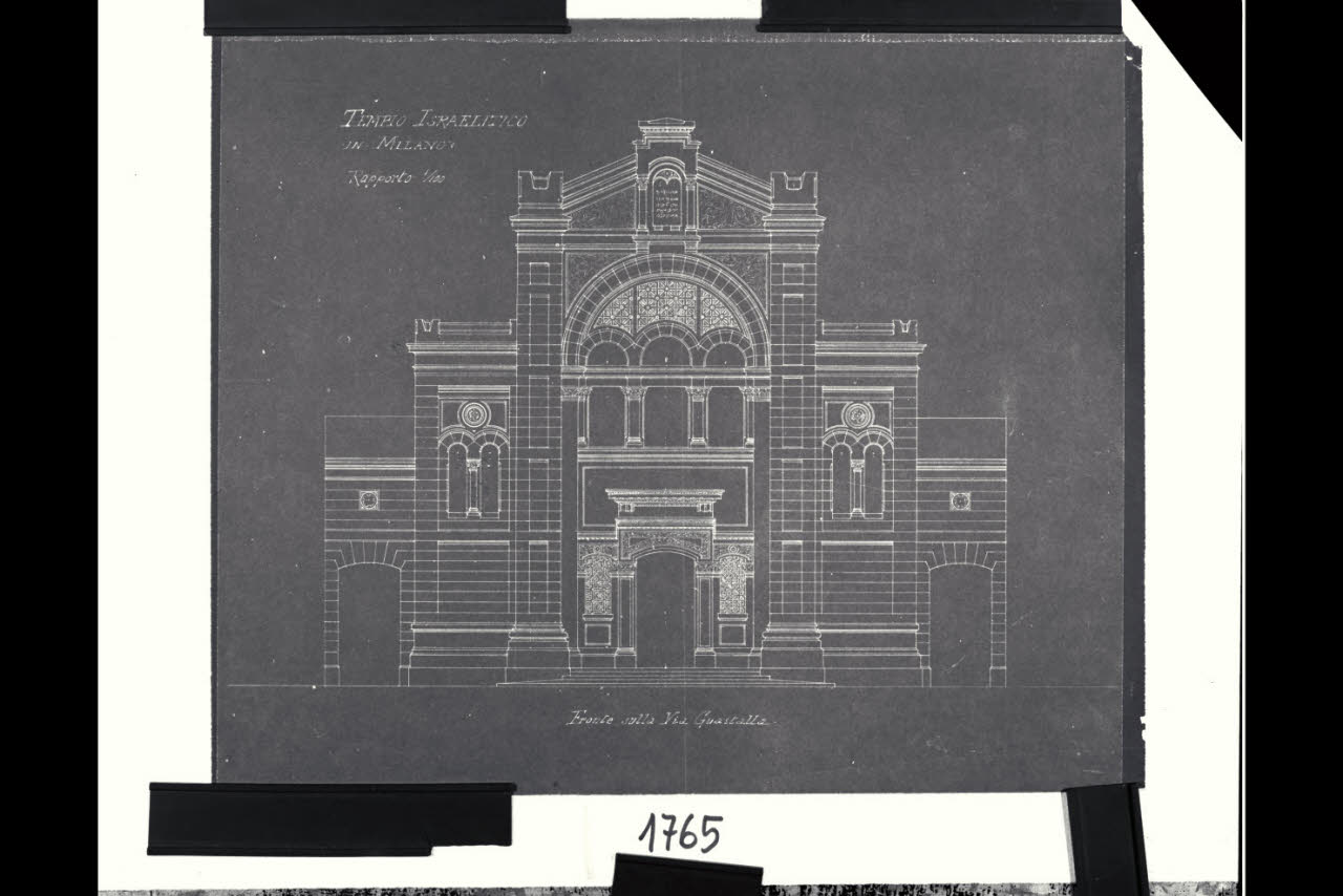 Tempio Israelitico di via della Guastalla. Prospetto sulla via Guastalla. Progetto definitivo, Milano, Tempio Israelitico, via Guastalla. Prospetto sulla via Guastalla. Progetto definitivo (disegno) di Beltrami, Luca ((?)) (fine sec. XIX)