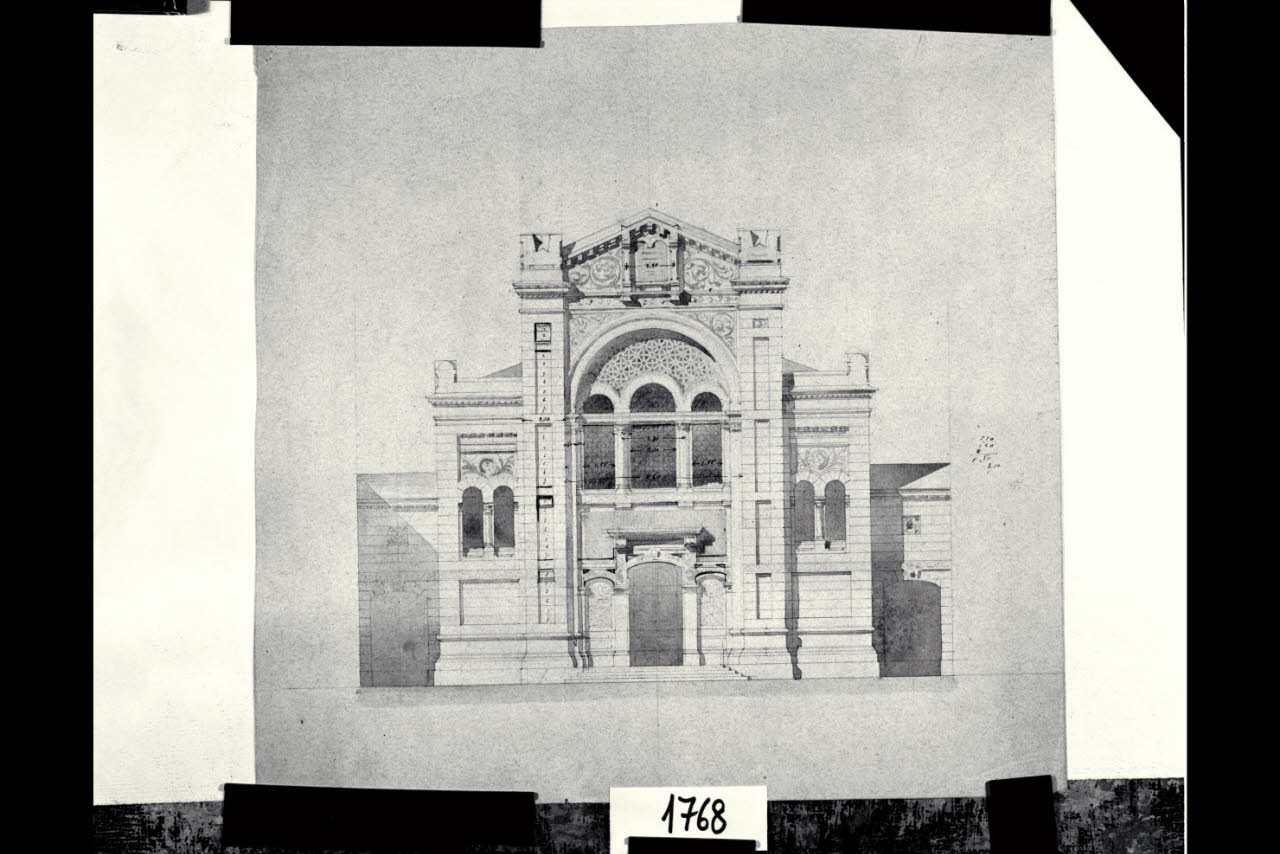 Tempio Israelitico di via della Guastalla. Prospetto sulla via Guastalla. Progetto definitivo (disegno) di Beltrami, Luca (fine sec. XIX)