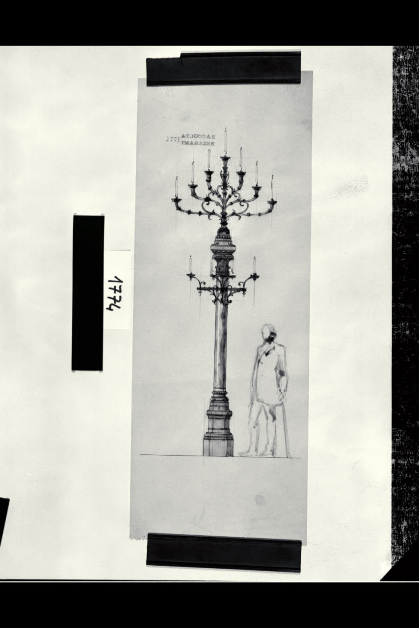 Tempio Israelitico di via della Guastalla. Candelabro. Alzato, Milano, Tempio Israelitico, via Guastalla. Candelabro. Alzato (disegno) di Beltrami, Luca ((?)) (fine sec. XIX)