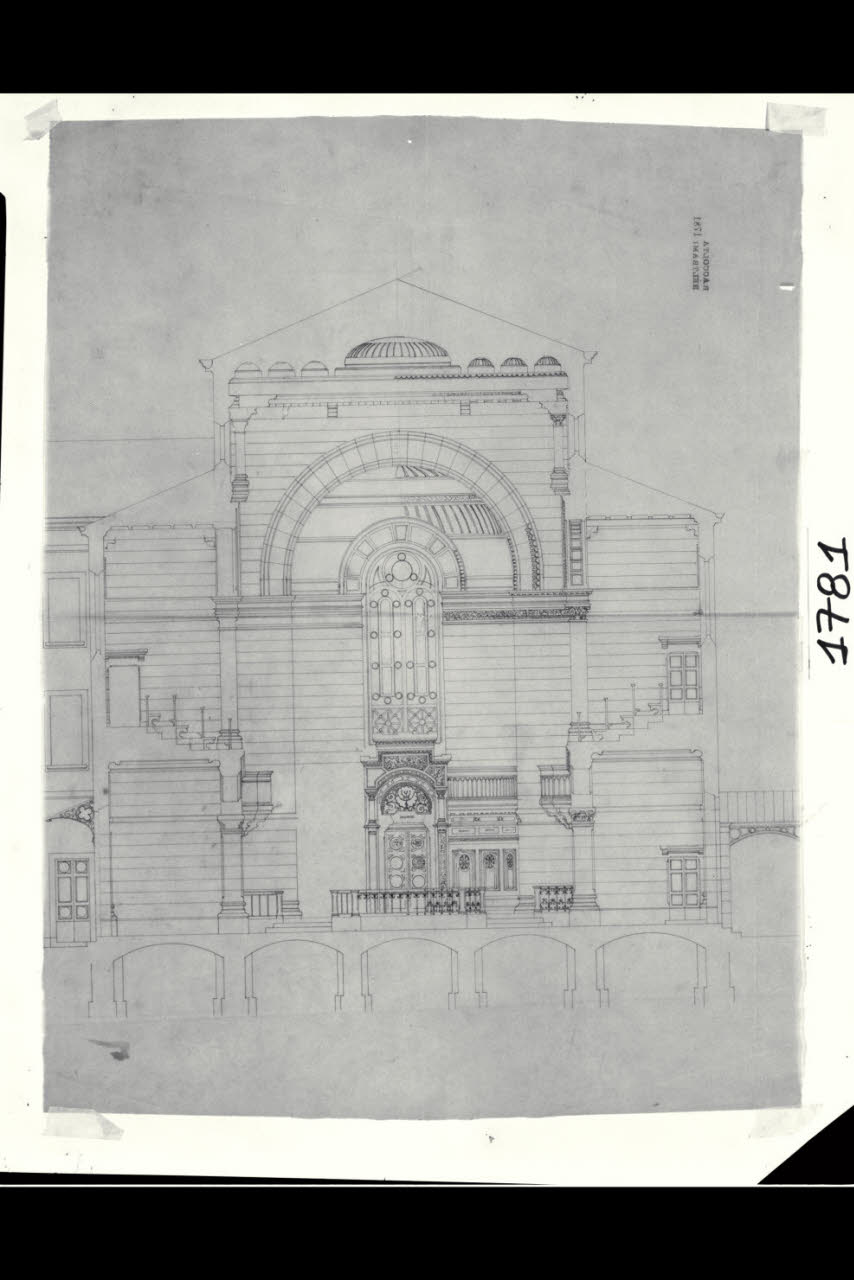 Tempio Israelitico di via della Guastalla. Sezione trasversale. Progetto definitivo, Milano, Tempio Israelitico, via Guastalla. Sezione trasversale. Progetto definitivo (disegno) di Beltrami, Luca ((?)) (fine sec. XIX)