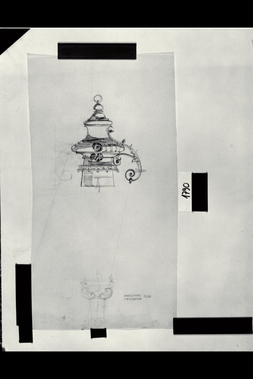 Tempio Israelitico di via della Guastalla. Candelabro a soffitto, Milano, Tempio Israelitico, via Guastalla. Candelabro a soffitto (disegno) di Beltrami, Luca ((?)) (fine sec. XIX)