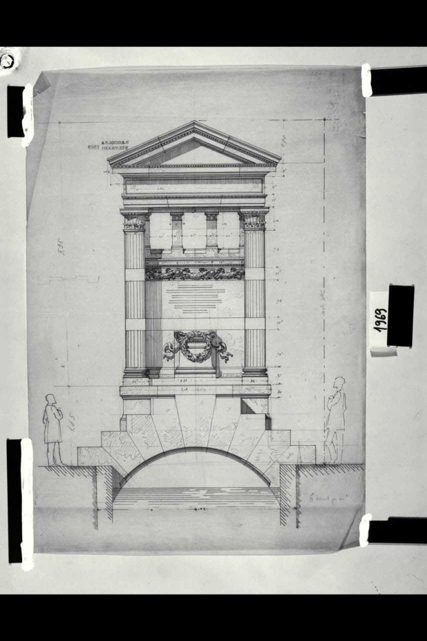 Desio, Villa Tittoni, disegno del cenotafio, fronte, Desio, Villa Tittoni, disegno del cenotafio, fronte (disegno) di Beltrami, Luca (fine/inizio secc. XIX/ XX)