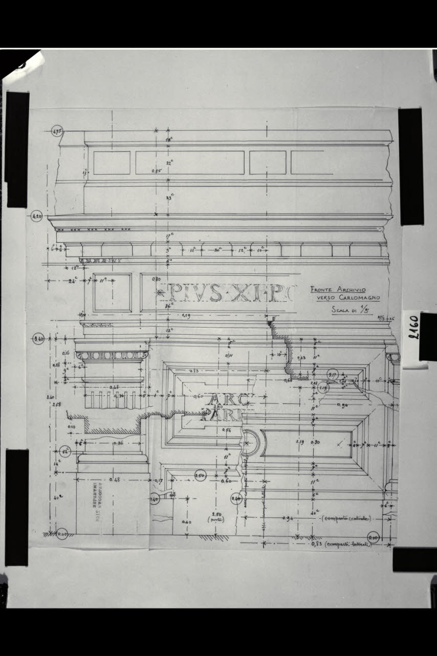 Fronte Archivio verso Carlo Magno, Fronte Archivio verso Carlo Magno (disegno) di Beltrami, Luca (sec. XX)