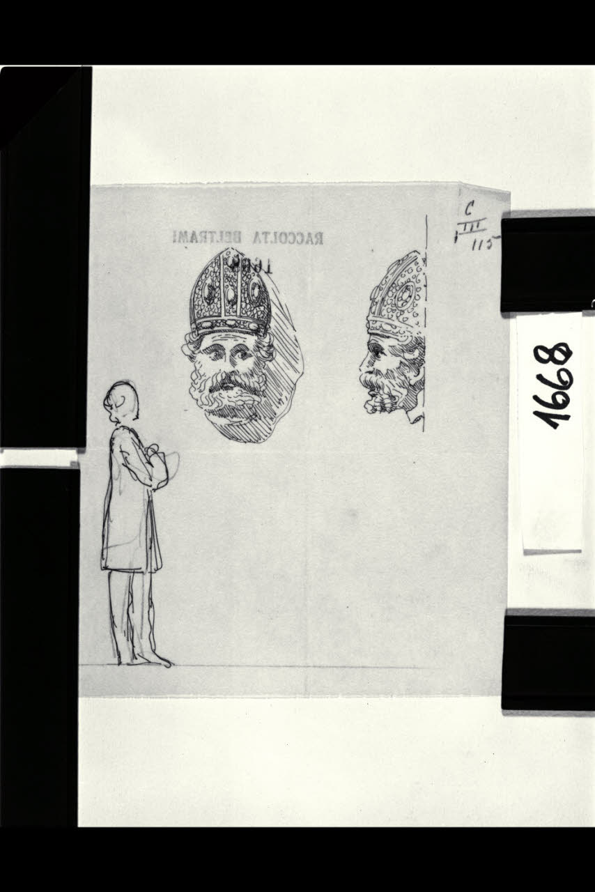 Studio per la testa di S. Ambrogio della Torre Umberto I del Castello Sforzesco di Milano, Studio per la testa di S. Ambrogio della Torre Umberto I del Castello Sforzesco di Milano (disegno) di Beltrami, Luca (sec. XX)