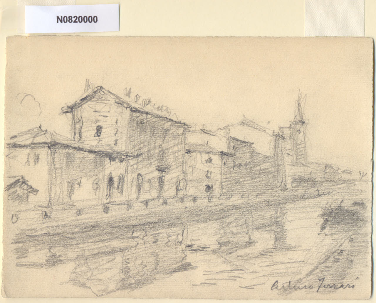 Sulla Ripa, Veduta della Ripa di Porta Ticinese a Milano (disegno) di Ferrari, Arturo (sec. XX)