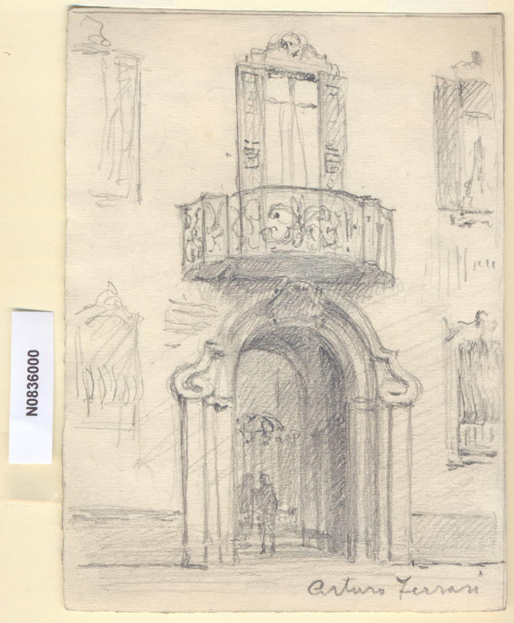 In P. Magenta, Veduta di palazzo in corso Magenta a Milano (disegno) di Ferrari, Arturo (sec. XX)