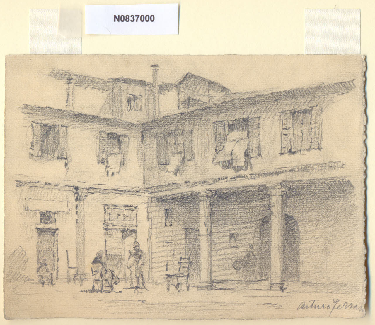 In via Gorani, Veduta di via Gorani a Milano (disegno) di Ferrari, Arturo (sec. XX)