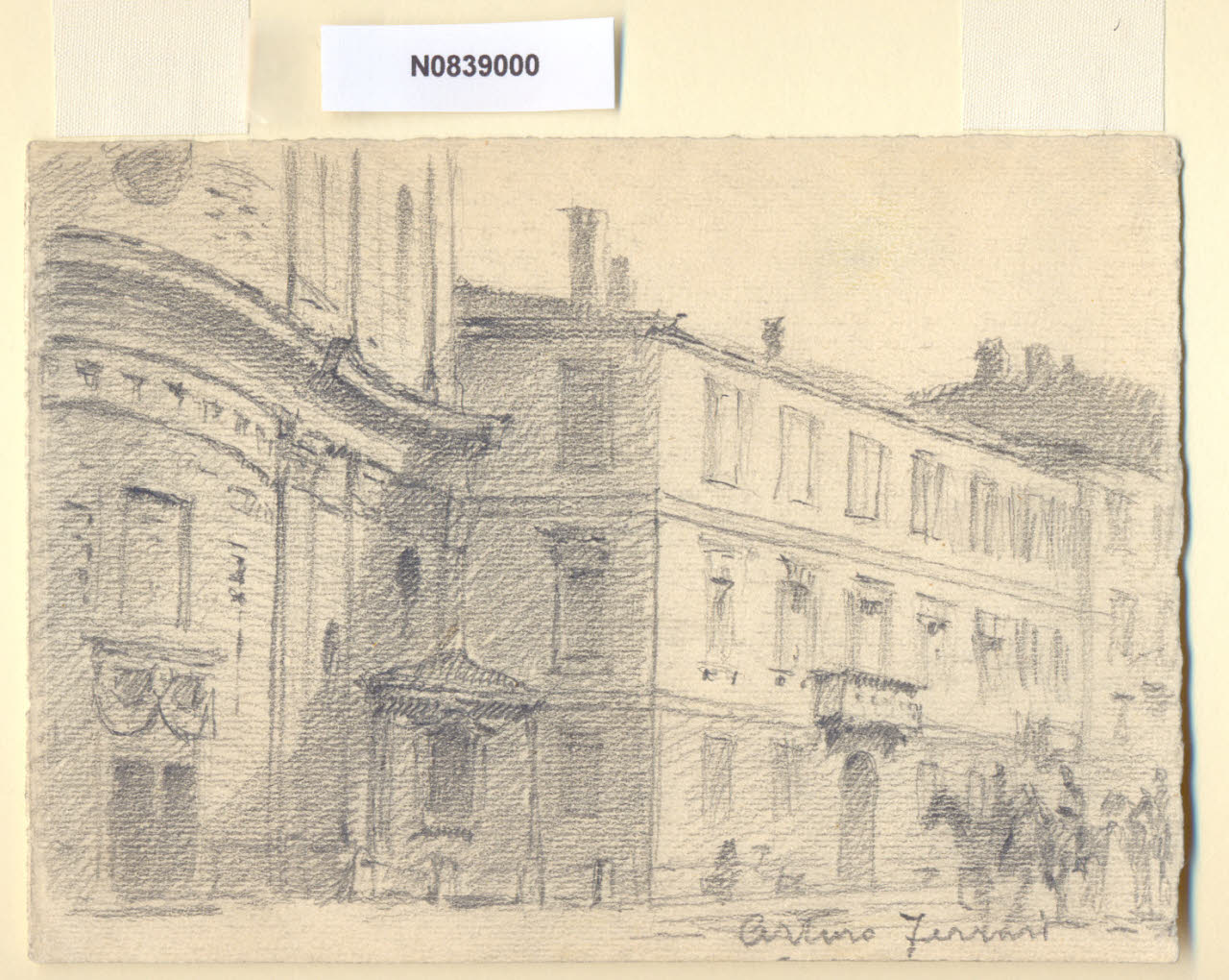 Via Durini, Veduta di via Durini a Milano (disegno) di Ferrari, Arturo (sec. XX)