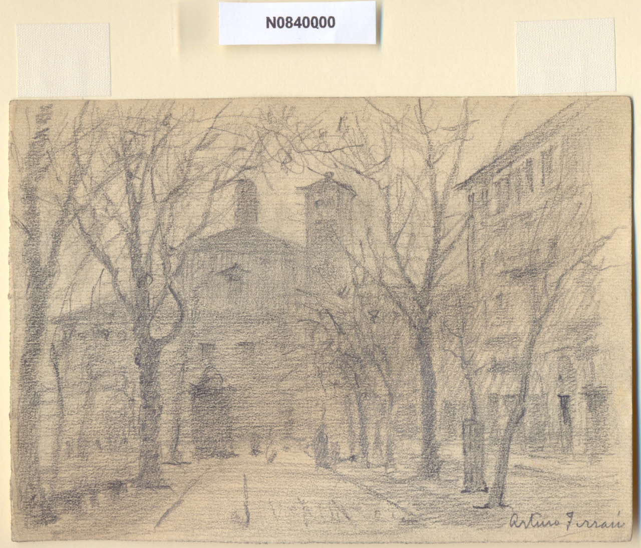 A S. Nazaro, Veduta della basilica di S. Nazaro a Milano (disegno) di Ferrari, Arturo (sec. XX)