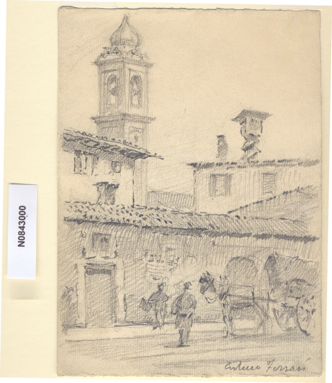 In Via Laghetto, Veduta di via Laghetto a Milano (disegno) di Ferrari, Arturo (sec. XX)