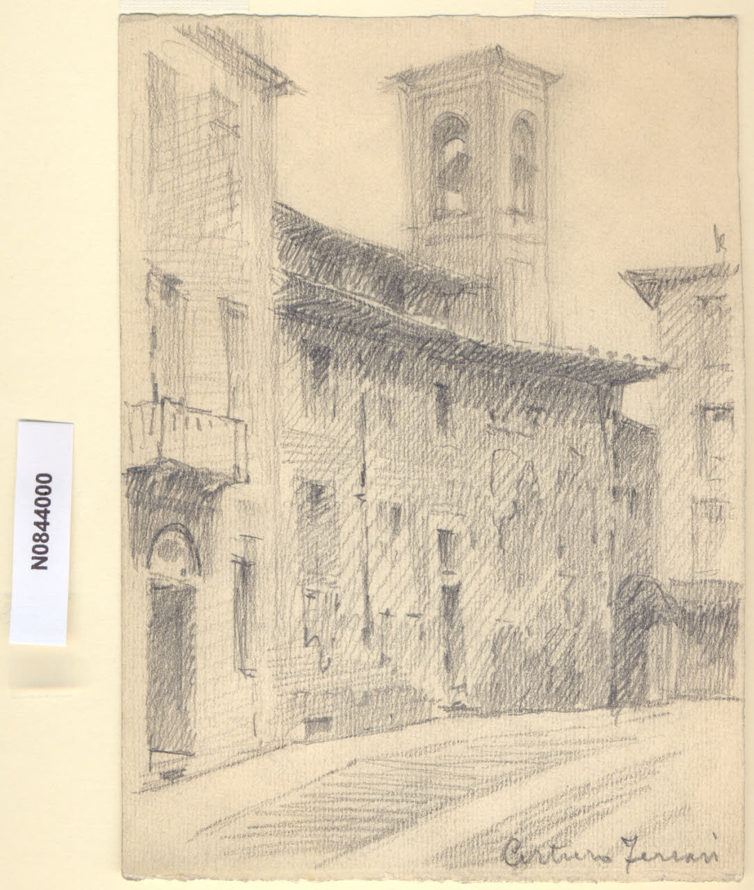 S. Giovanni Laterano, Veduta della chiesa di S. Giovanni Laterano a Milano (disegno) di Ferrari, Arturo (sec. XX)