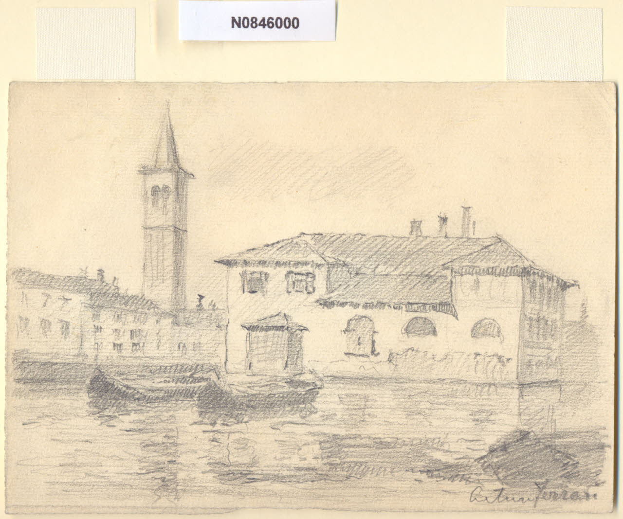 Darsena, Veduta della Darsena a Milano (disegno) di Ferrari, Arturo (sec. XX)