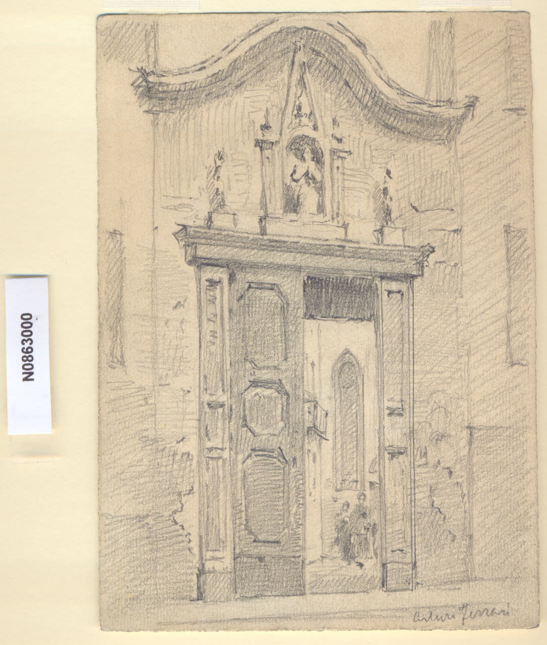 S.M. Fulcorina, Veduta della chiesa di S. Maria Fulcorina a Milano (disegno) di Ferrari, Arturo (sec. XX)