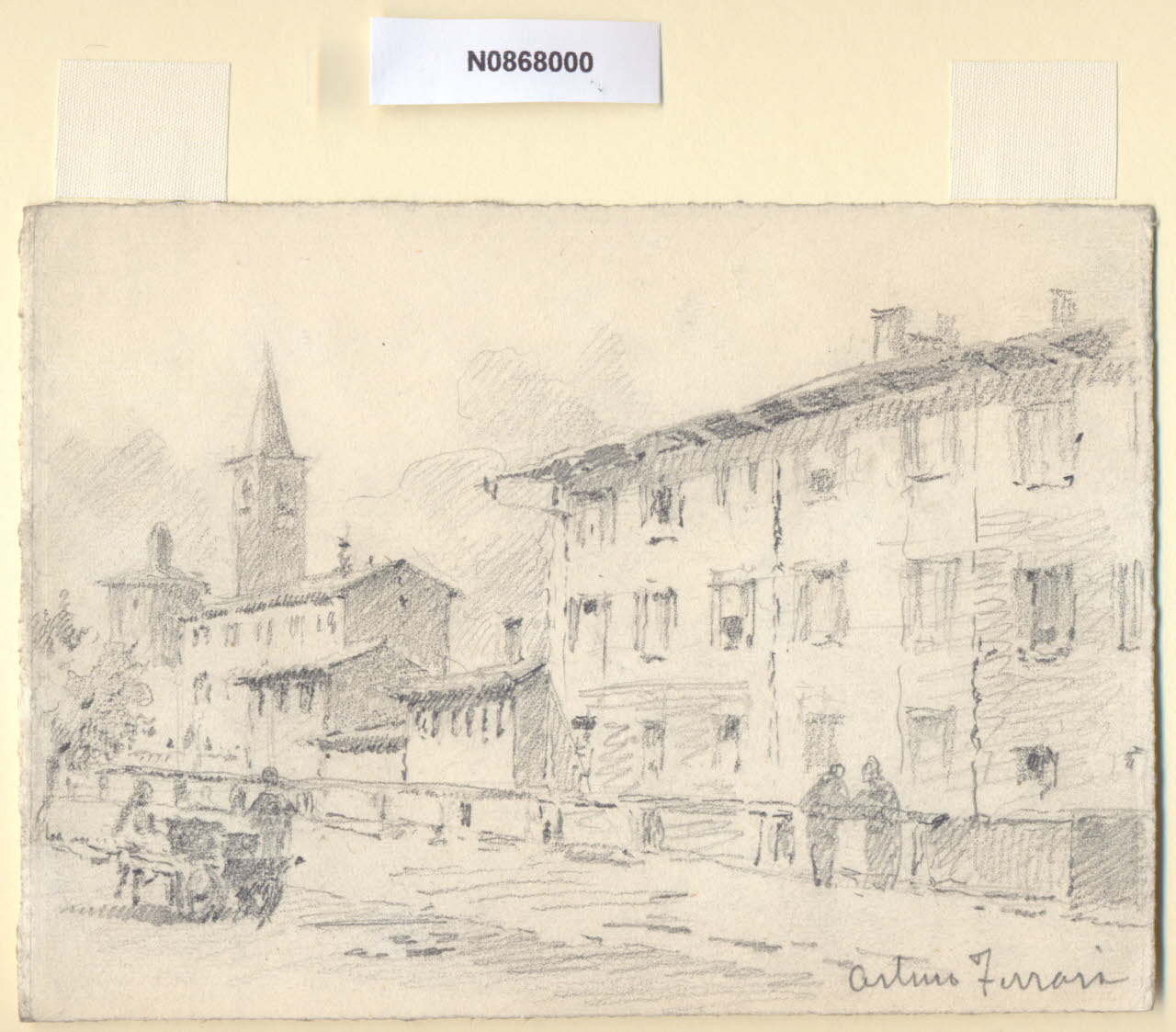 in Via Vettabbia, Veduta di via Vettabbia a Milano (disegno) di Ferrari, Arturo (sec. XX)