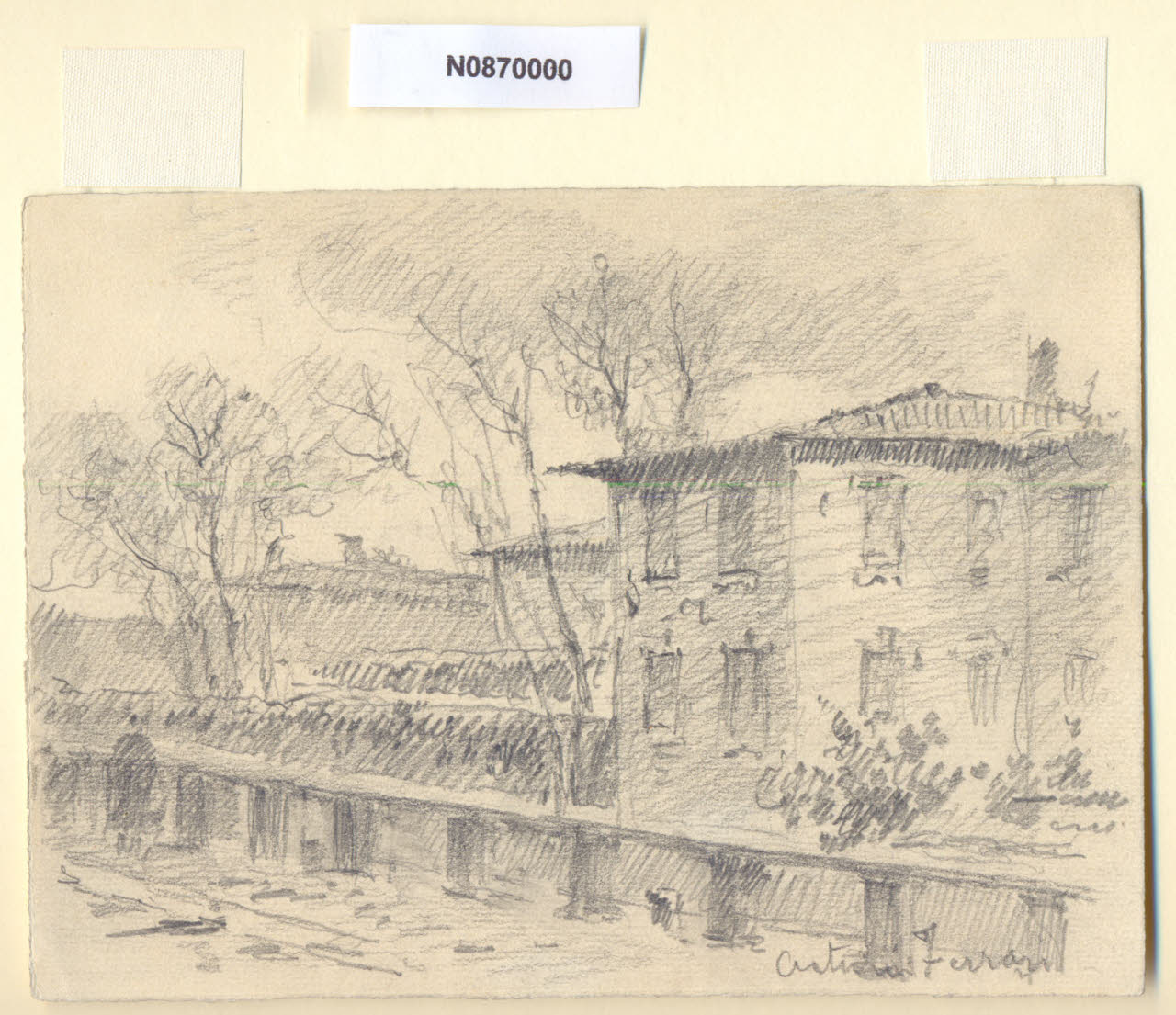 S. Damiano, Veduta di via S. Damiano a Milano (disegno) di Ferrari, Arturo (sec. XX)