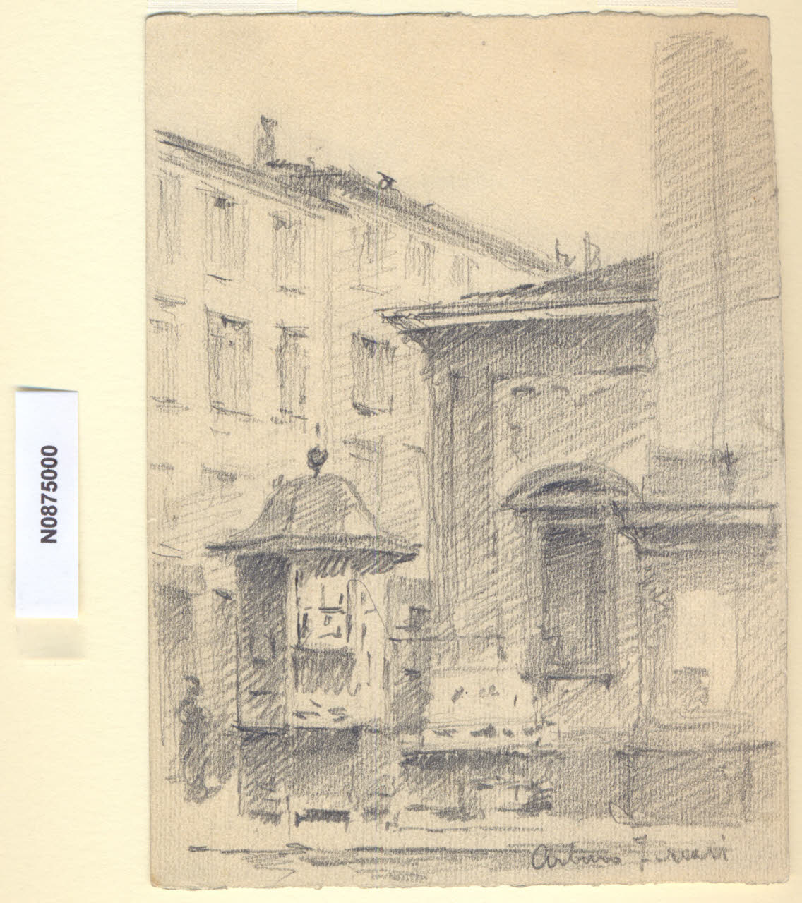 S. Giovanni Laterano, Veduta parziale della chiesa di S. Giovanni Laterano a Milano (disegno) di Ferrari, Arturo (sec. XX)