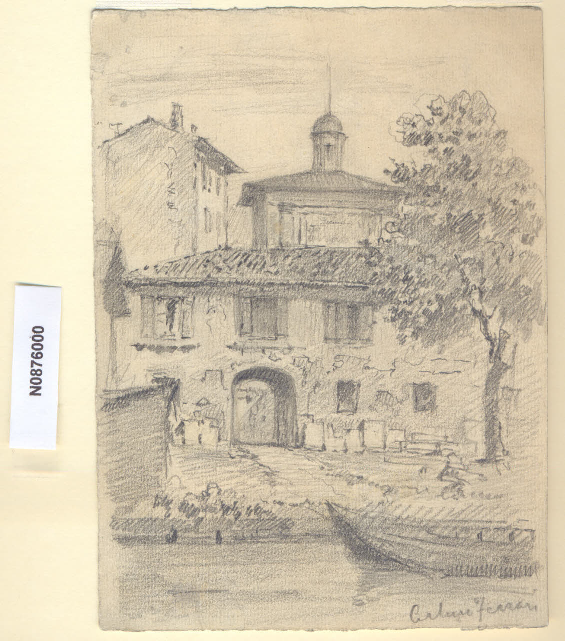 A P. Romana, Veduta della fossa interna nei pressi di corso di Porta Romana a Milano (disegno) di Ferrari, Arturo (sec. XX)